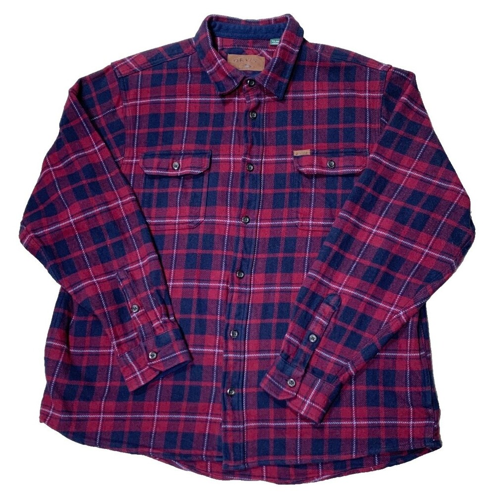 Orvis Heavyweight Plaid Flannel Shirt Red Blue Mens XXL Button Up Shacket 2XL